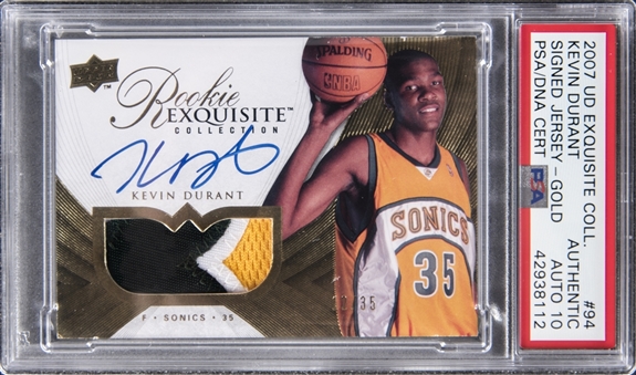 2007/08 Exquisite Collection #94 Kevin Durant Signed Jersey Rookie Card (#12/35) – PSA Authentic/Auto 10